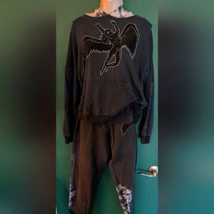 Lauren Moshi Vintage Black Led Zeppelin Black Graphic Hoodie Sz M Joggers Sz S